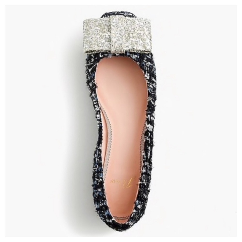 🌺 J. Crew Tweed Glitter Bow Shoes 7.5 - Picture 3 of 4